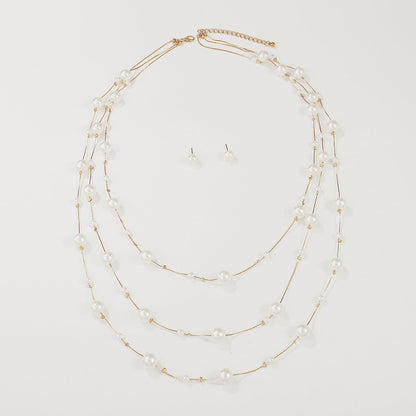New French Light Luxury Multi layered Pearl Necklace Elegant Small Fragrance Design Pearl Earring Necklace