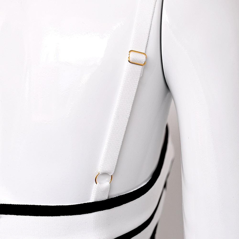 2024 contrast color sexy white and black contrast color sling bandage dress striped intellectual OL party hip-wrapped women's clothing