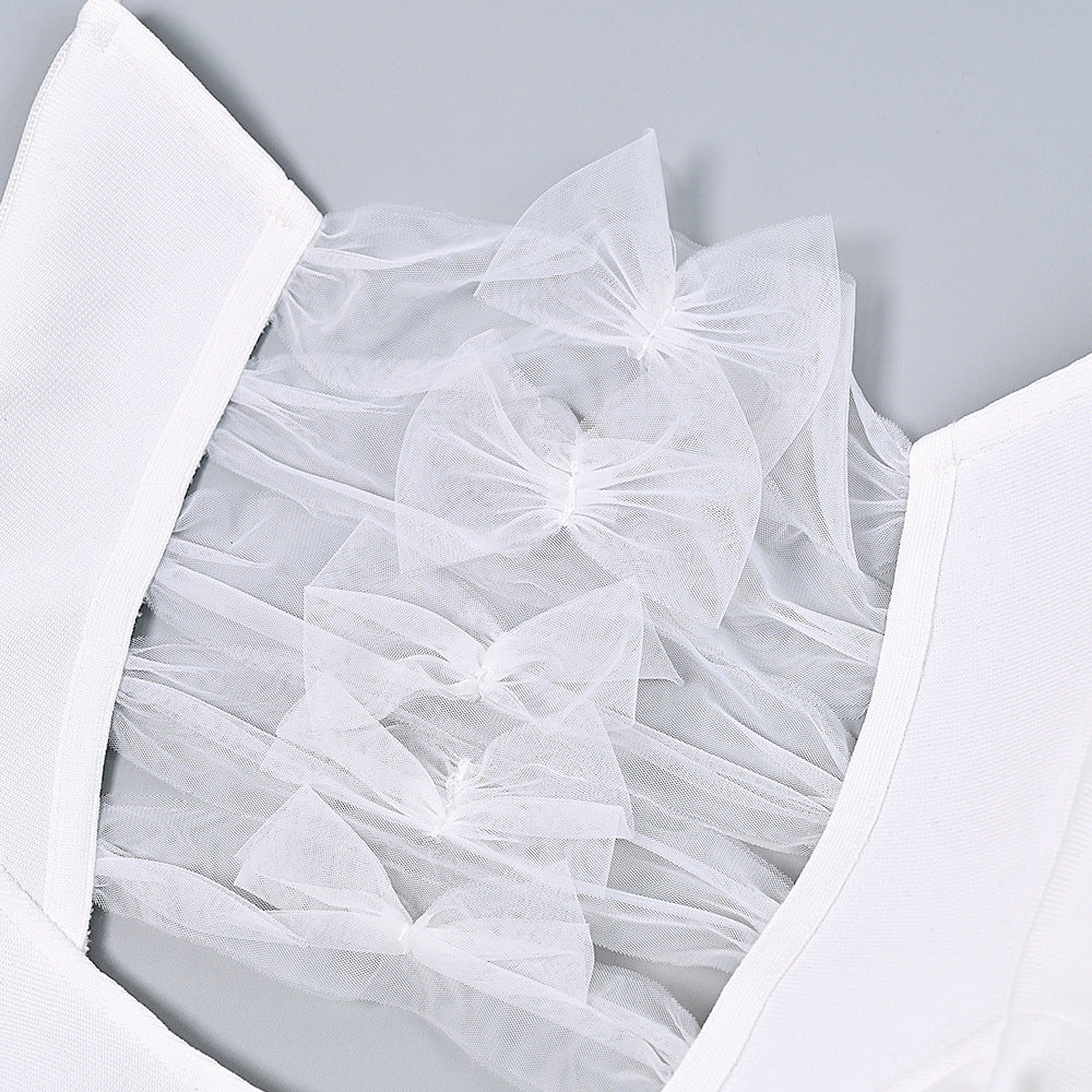 European and American tube top three-dimensional flower white bandage dress mesh sexy bow slim dress