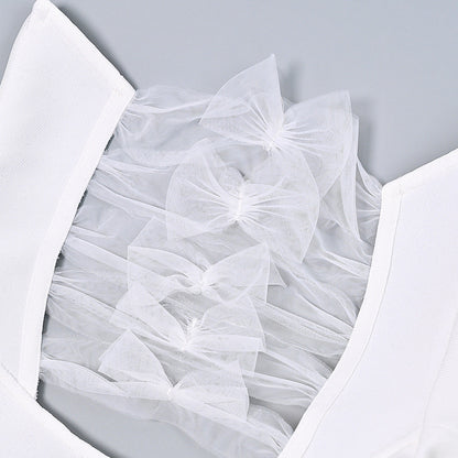 European and American tube top three-dimensional flower white bandage dress mesh sexy bow slim dress