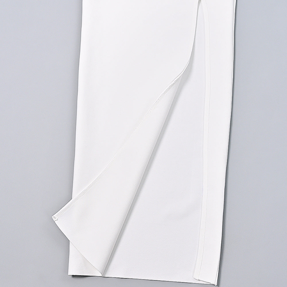 European and American tube top three-dimensional flower white bandage dress mesh sexy bow slim dress