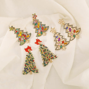 Diamond and pearl Christmas tree star earrings