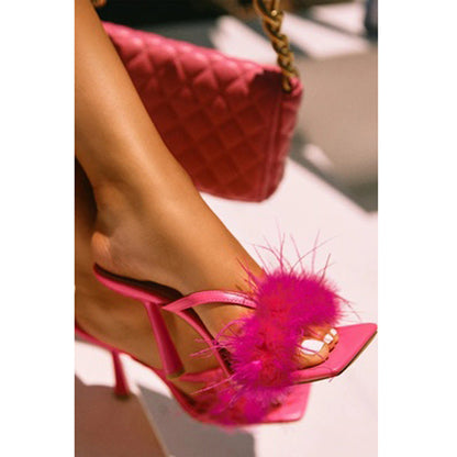 Square toe sandals fashion foreign trade high heels outdoor wear stiletto summer slippers