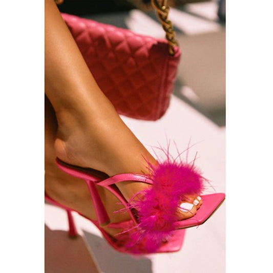 Square toe sandals fashion foreign trade high heels outdoor wear stiletto summer slippers