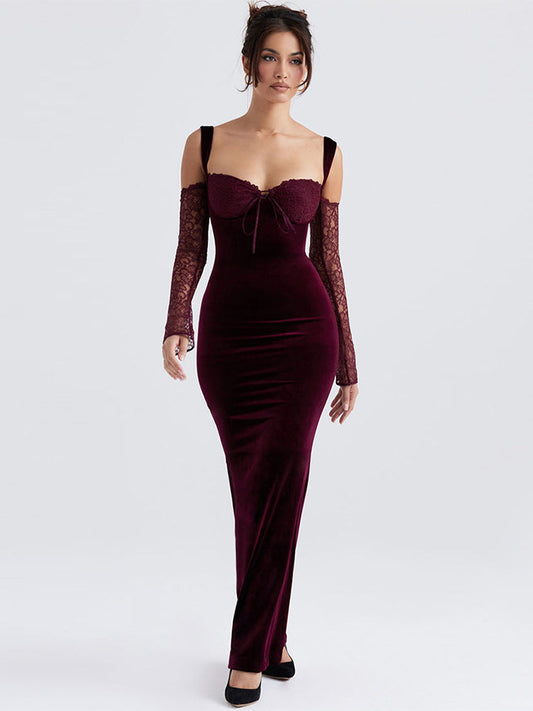 Lace embroidery lace strapless hip-wrapped maxi dress