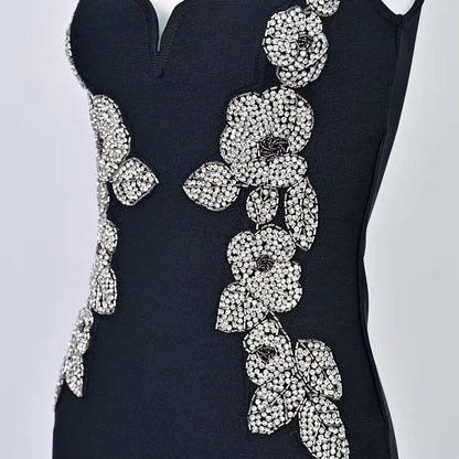2024 heavy diamond flower bandage dress black dress bandage slim nightclub dress