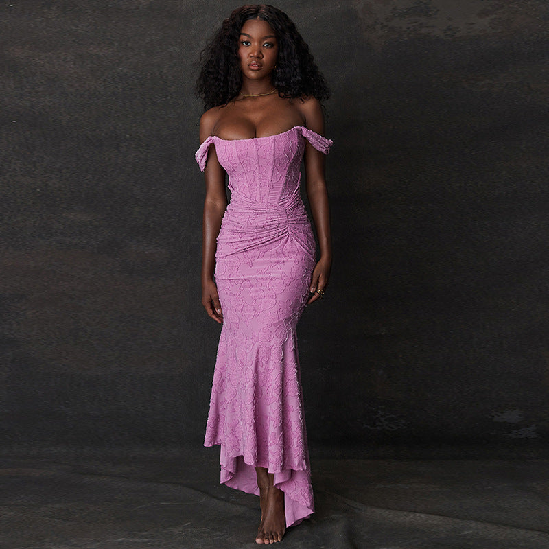 Women's solid color suspender sexy slit dress