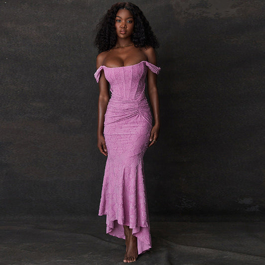 Women's solid color suspender sexy slit dress