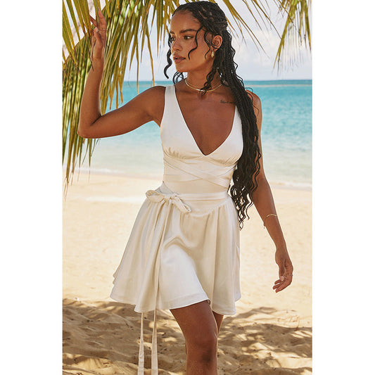 Chanel style backless V-neck sexy dress