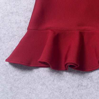 European and American wine red slim bandage fishtail skirt 2024 summer irregular elegant cross-border hip skirt dress women's clothing