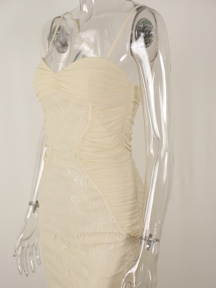 Sexy halter backless mesh embroidery dress