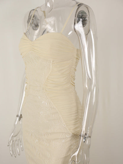 Sexy halter backless mesh embroidery dress