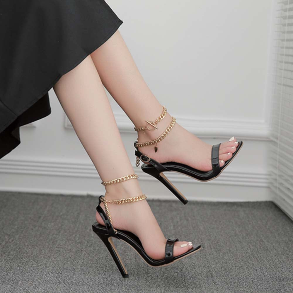 Metal chain sexy foreign trade one-strap high heels