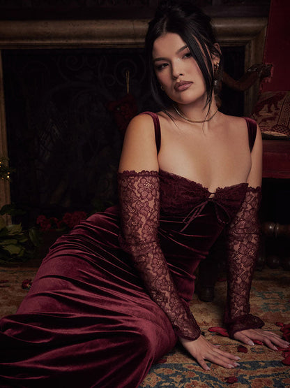 Lace embroidery lace strapless hip-wrapped maxi dress