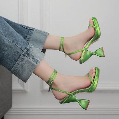 Waterproof purple foreign trade large size one-strap high-heeled sandals