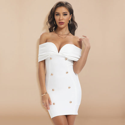 European and American women's sexy one-shoulder elegant bandage dress slim hip dress black banquet women's clothing