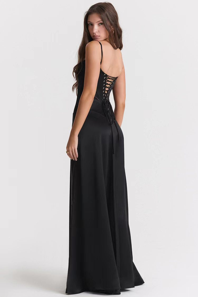 Sexy solid color sleeveless suspender body shaping backless long dress