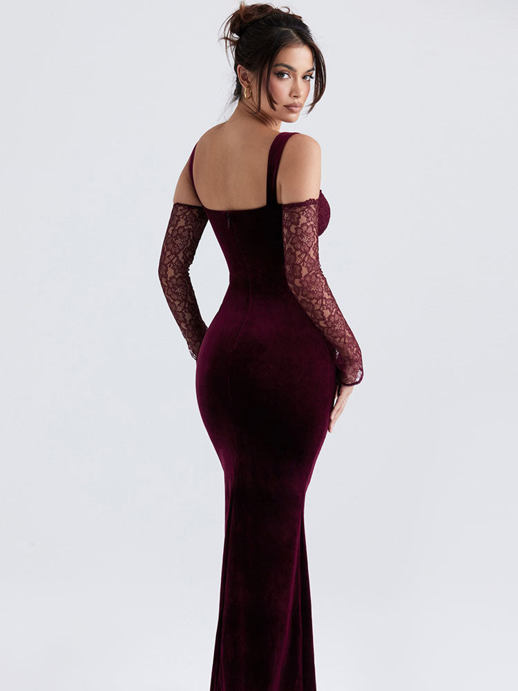 Lace embroidery lace strapless hip-wrapped maxi dress