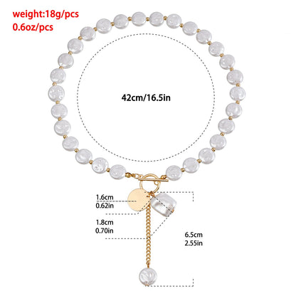 Simple single layer baroque imitation flat pearl necklace necklace cold style tassel sweater chain