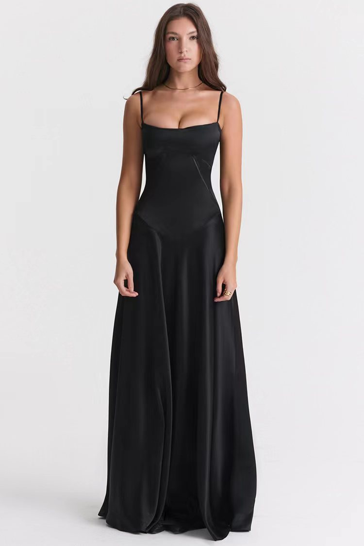 Sexy solid color sleeveless suspender body shaping backless long dress