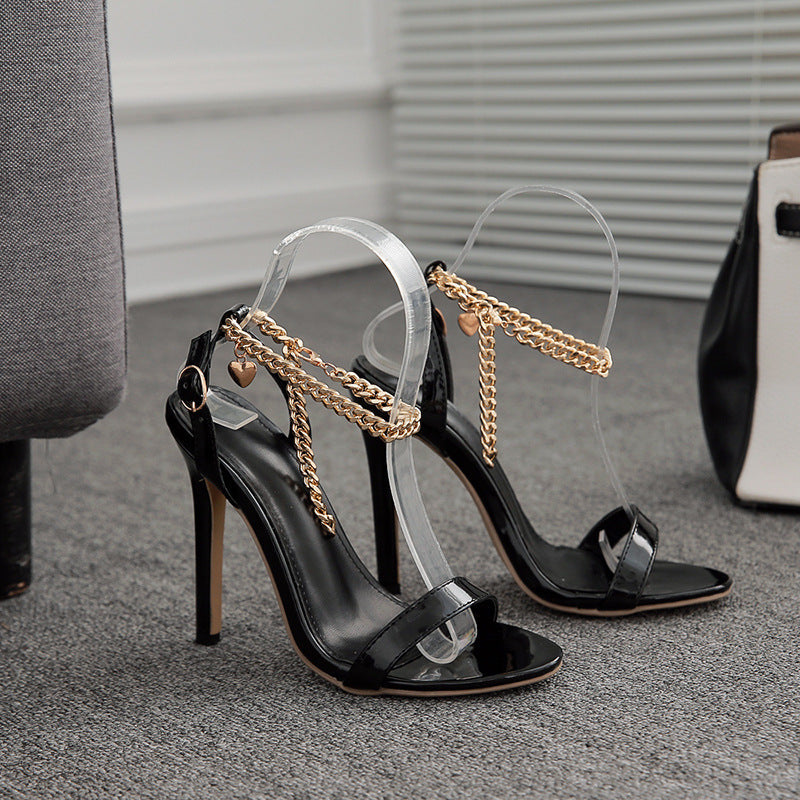 Metal chain sexy foreign trade one-strap high heels
