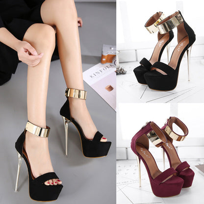 Summer waterproof platform nightclub party women's shoes one-strap large size stiletto sandals