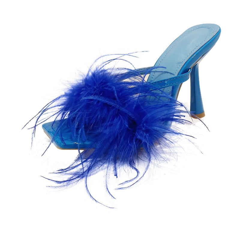Square toe sandals fashion foreign trade high heels outdoor wear stiletto summer slippers