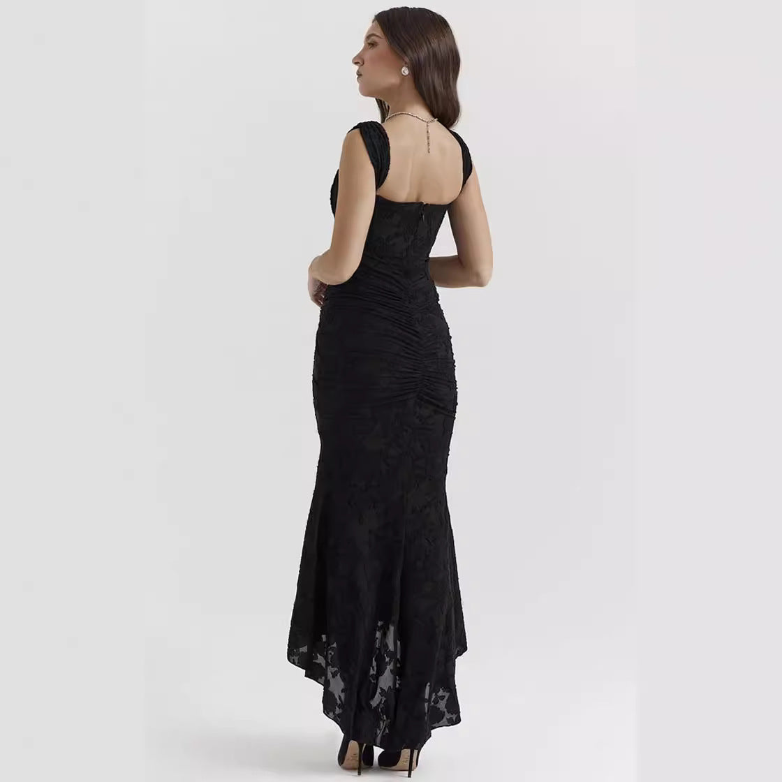 Women's solid color suspender sexy slit dress