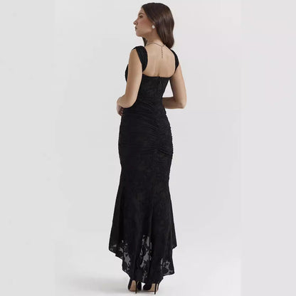Women's solid color suspender sexy slit dress
