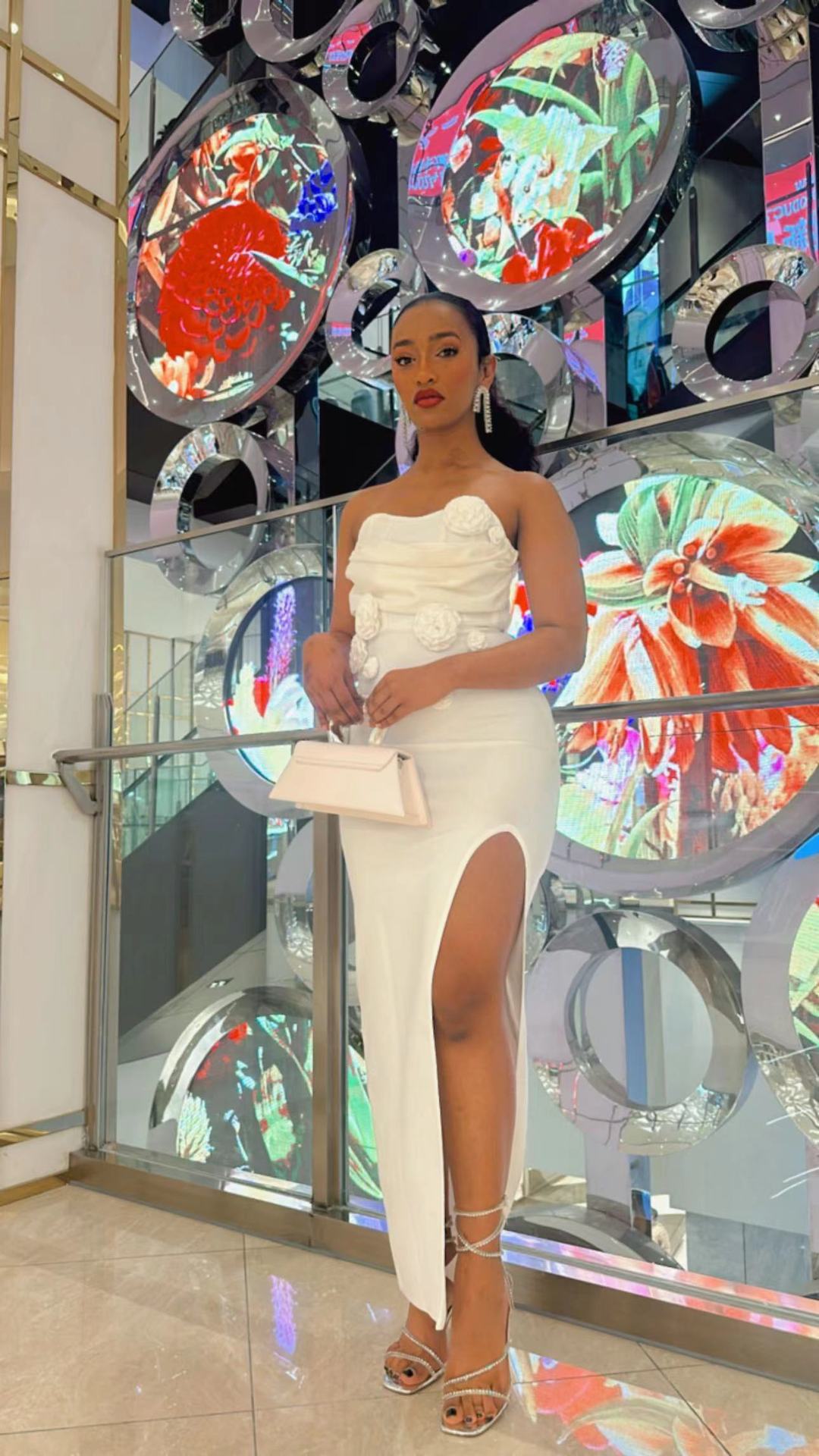 European and American tube top three-dimensional flower white bandage dress mesh sexy bow slim dress