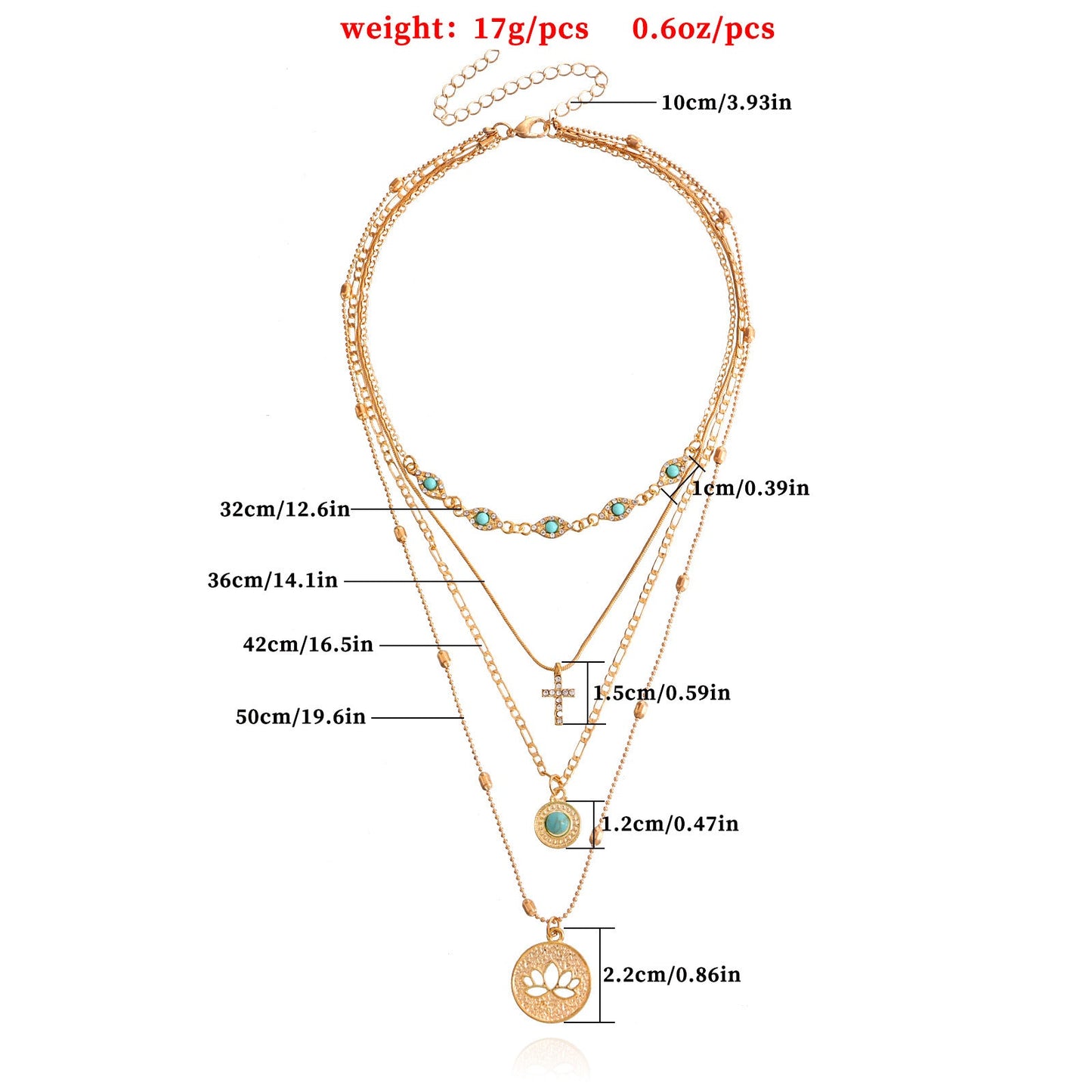 Multi-layer eyelet chain hollow flower diamond cross pendant necklace