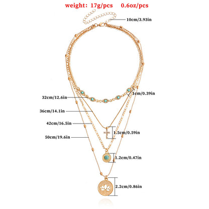 Multi-layer eyelet chain hollow flower diamond cross pendant necklace