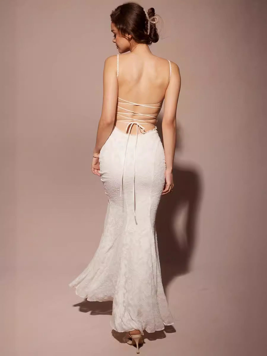 Sleeveless halter backless evening gown dress sexy square neck solid color dress
