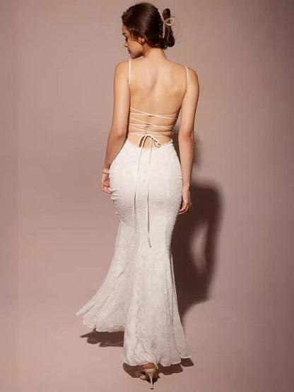 Sleeveless halter backless evening gown dress sexy square neck solid color dress