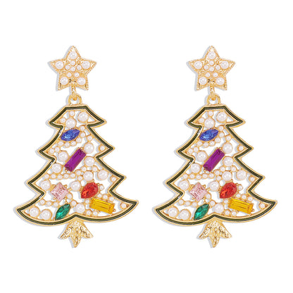 Diamond and pearl Christmas tree star earrings