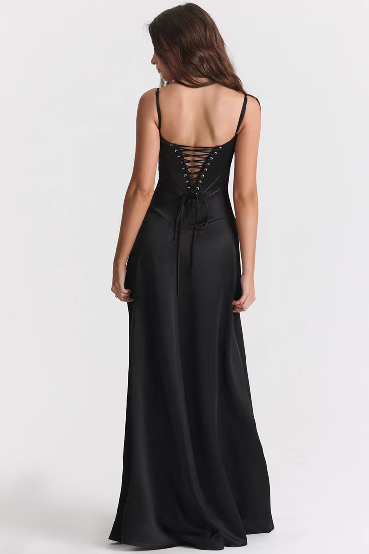 Sexy solid color sleeveless suspender body shaping backless long dress
