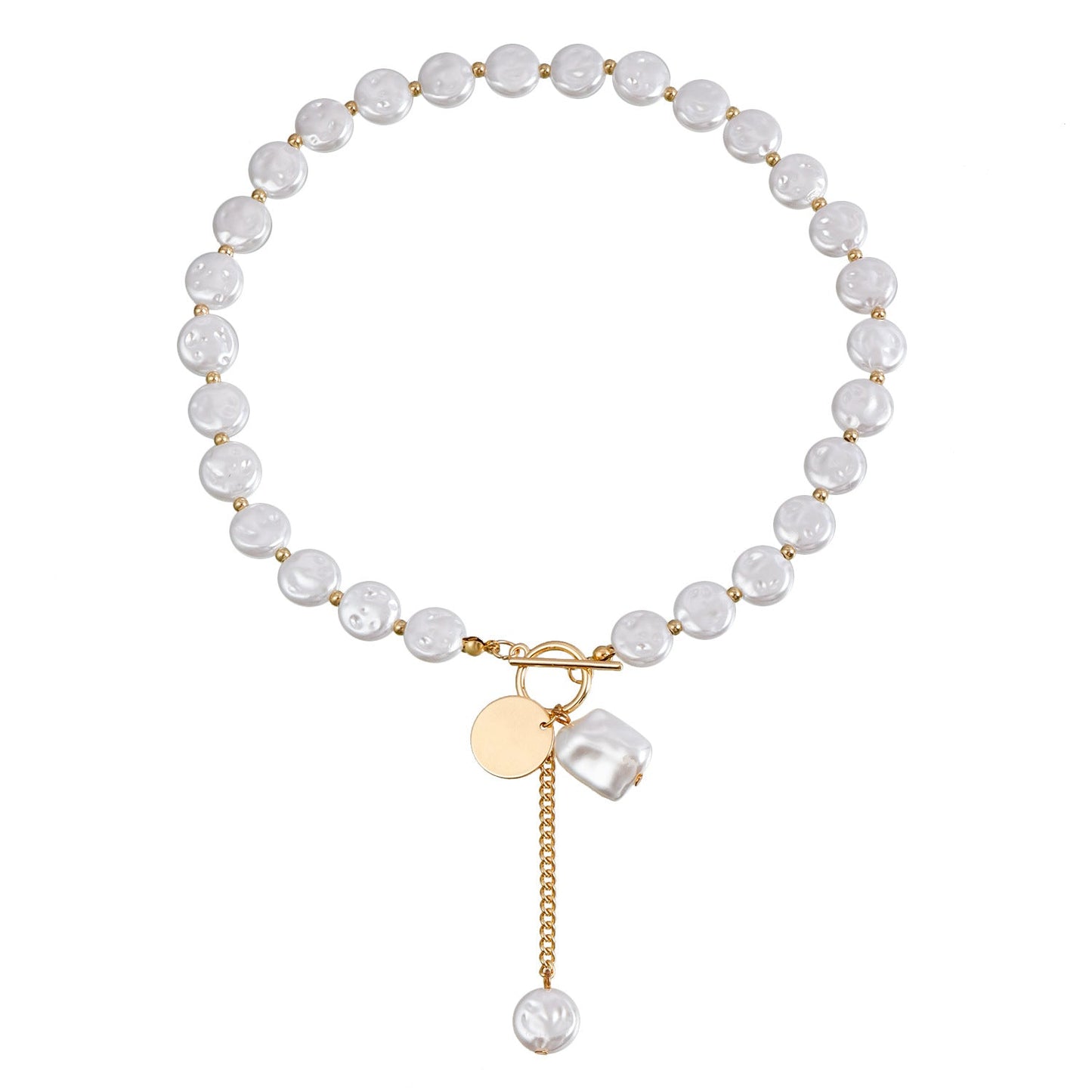 Simple single layer baroque imitation flat pearl necklace necklace cold style tassel sweater chain