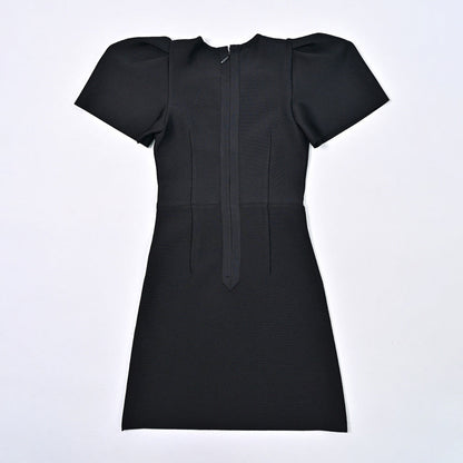 Heavy diamond inlaid black hollow flower bandage short-sleeved dress hollow sexy hot girl women's clothing