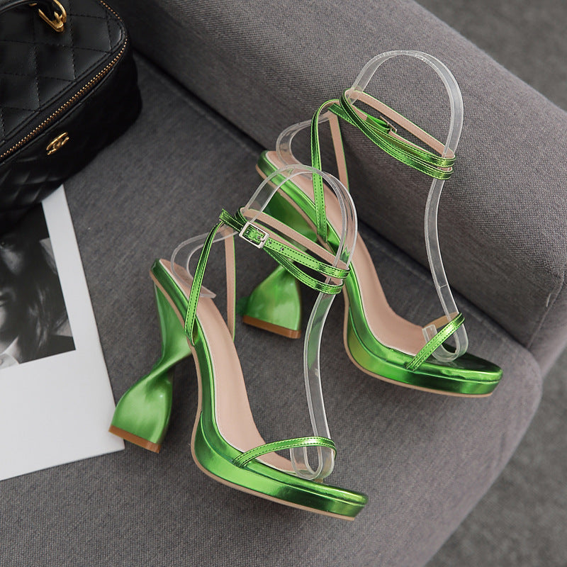 Waterproof purple foreign trade large size one-strap high-heeled sandals