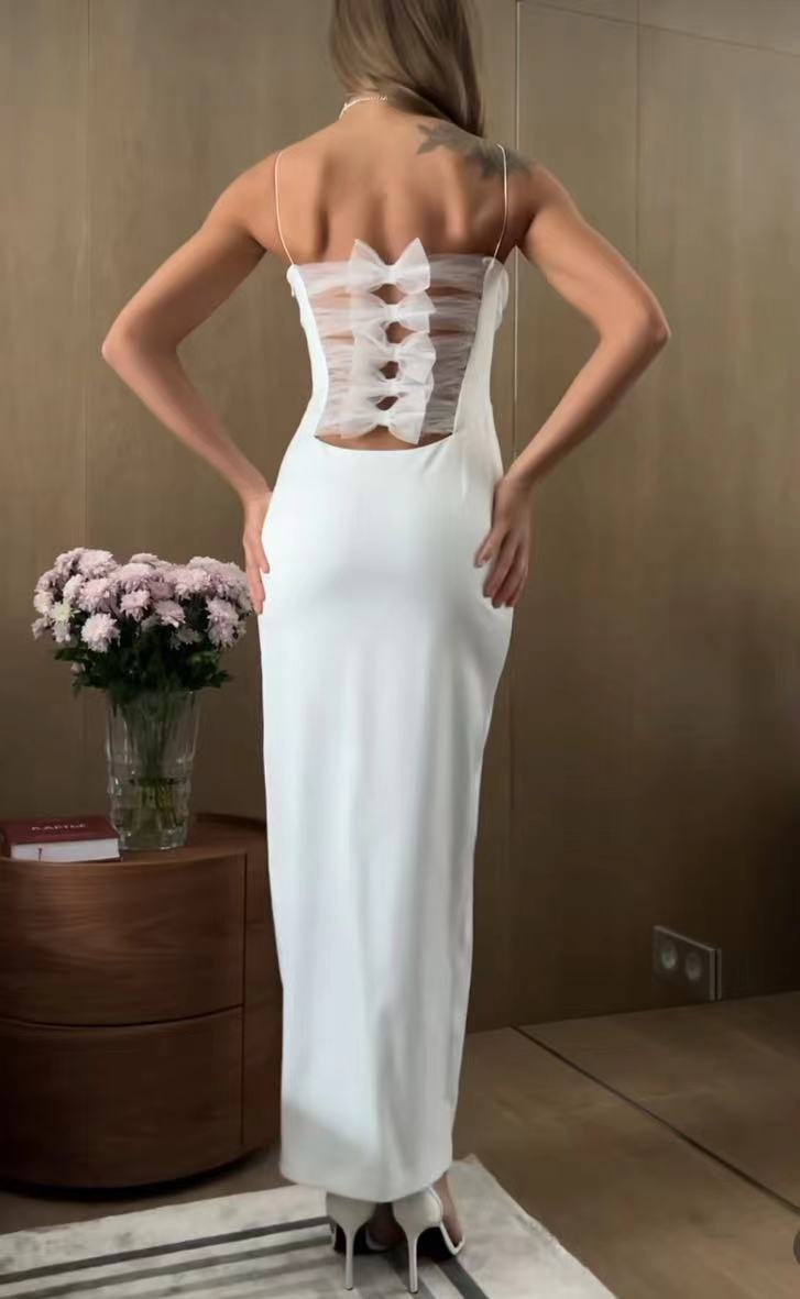 European and American tube top three-dimensional flower white bandage dress mesh sexy bow slim dress