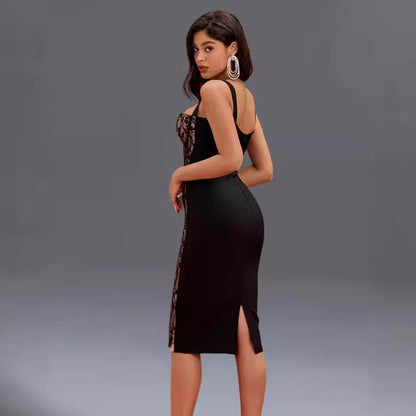 2024 New Retro Lace Suspender Bandage Skirt Low-cut Sexy Tight Foreign Trade Women French Hip-wrapped Long Skirt