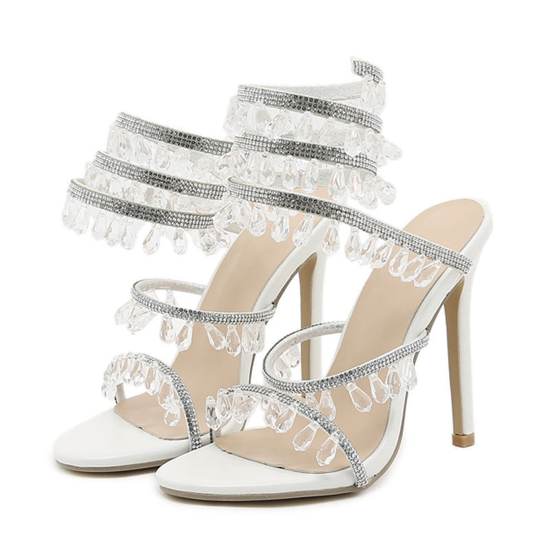 Rhinestone gem stilettos sexy European and American large size rhinestone snake-shaped winding large size high heels