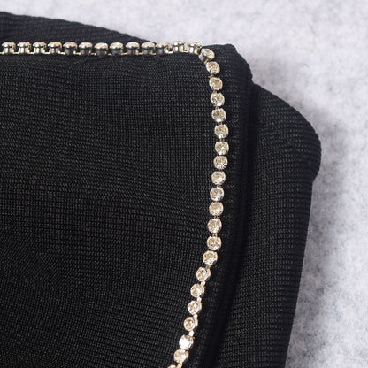 2024 Summer Cross-border Hepburn style little black dress high-end bandage dress diamond tube top sexy hot girl short skirt