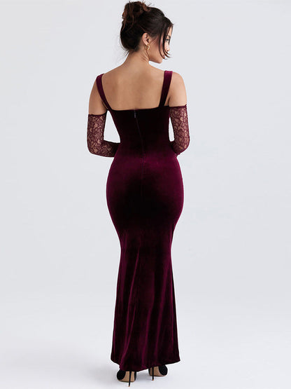 Lace embroidery lace strapless hip-wrapped maxi dress