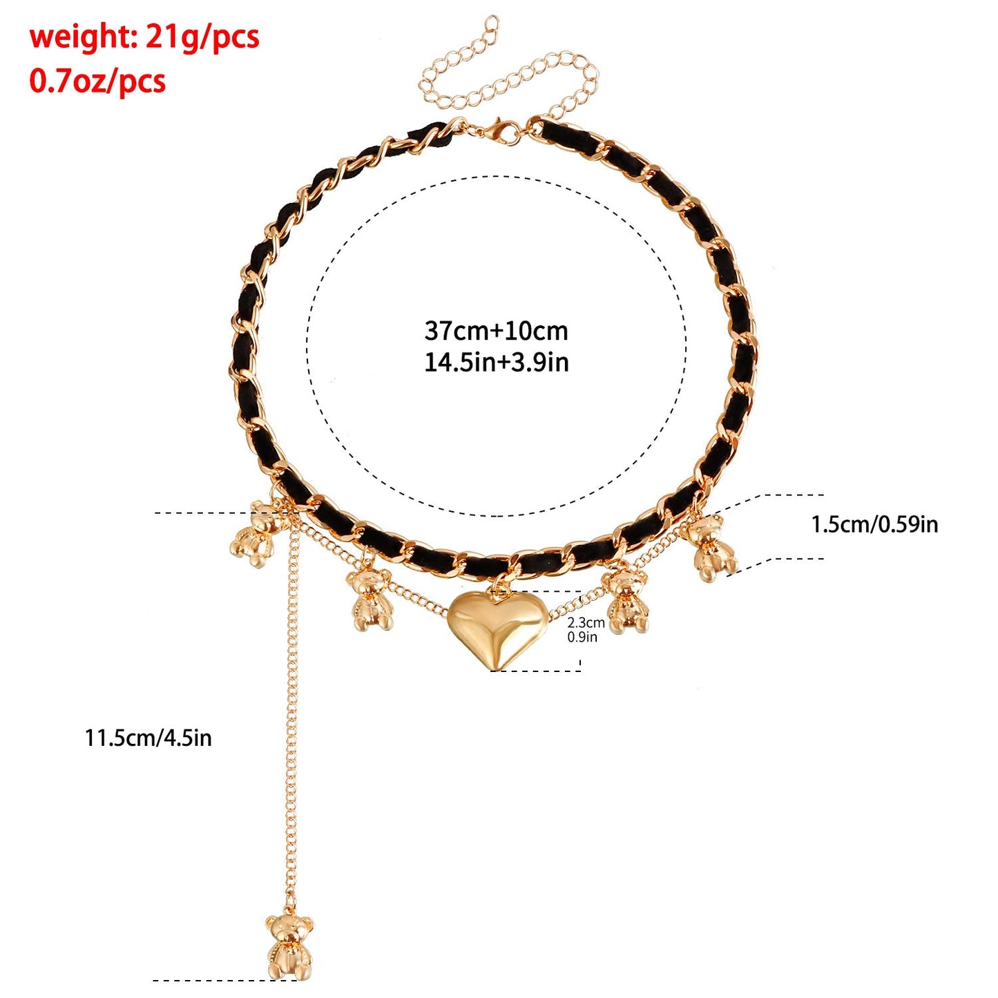 Wrapped velvet bear pendant love necklace for women cold style tassel clavicle chain necklace