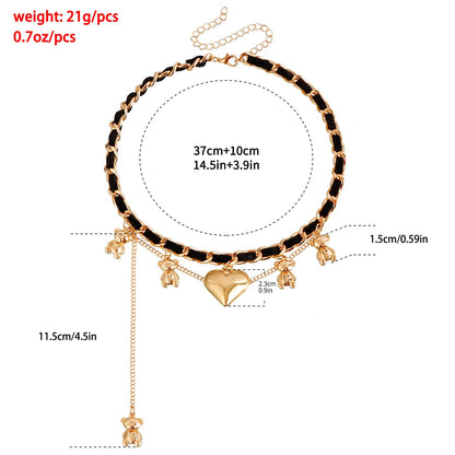 Wrapped velvet bear pendant love necklace for women cold style tassel clavicle chain necklace