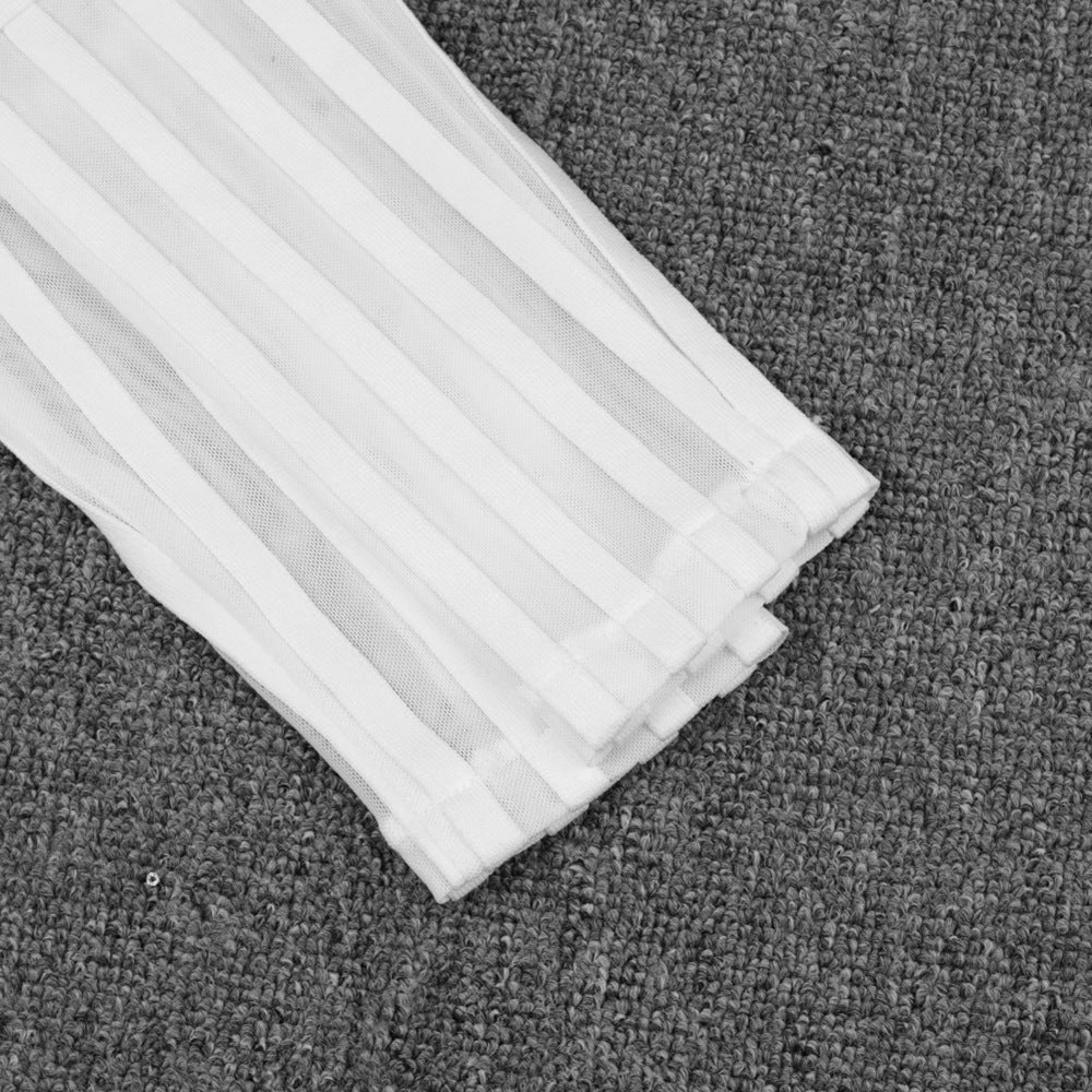 European and American mesh low-cut sexy bandage long-sleeved dress high-end tight elastic long skirt see-through women's clothing