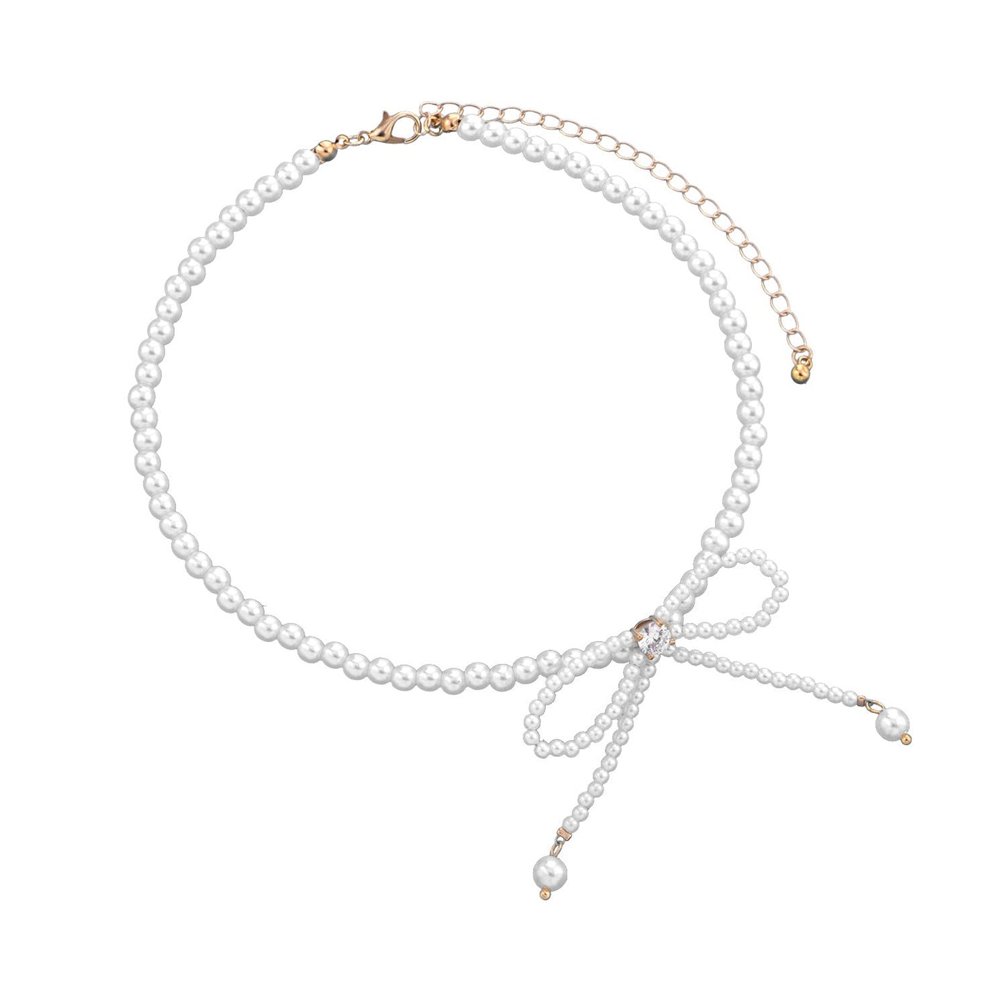 Trendy necklace full of pearls and tassels, diamond bow super fairy clavicle chain