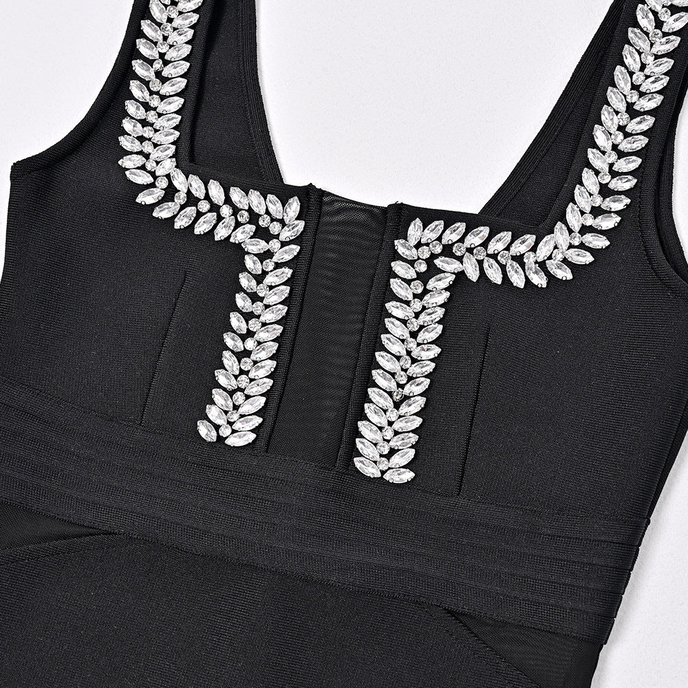 2024 Summer Luxury Diamond Sexy Mesh Bandage Long Dress Independent Station Dinner High-end Tight Dress