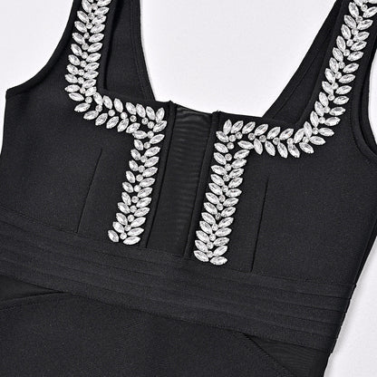 2024 Summer Luxury Diamond Sexy Mesh Bandage Long Dress Independent Station Dinner High-end Tight Dress